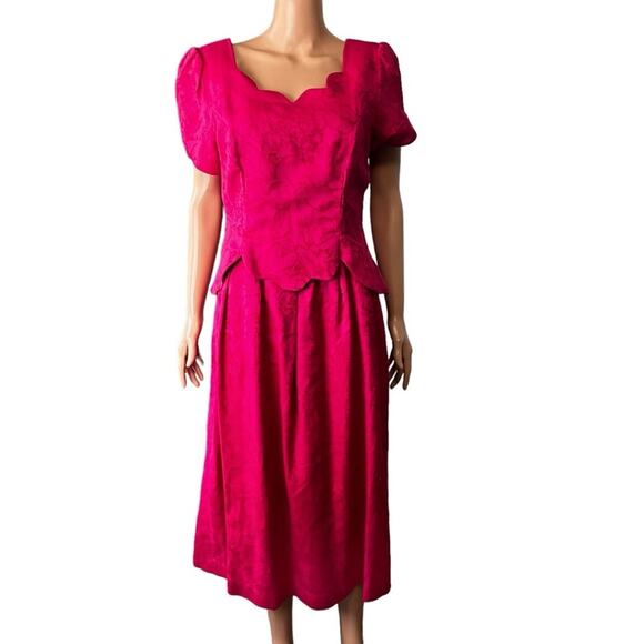 Talbots Jacquard Short Sleeve Fit And Flare Midi Dress Pleated Skirt 10bbb - Picture 1 of 5